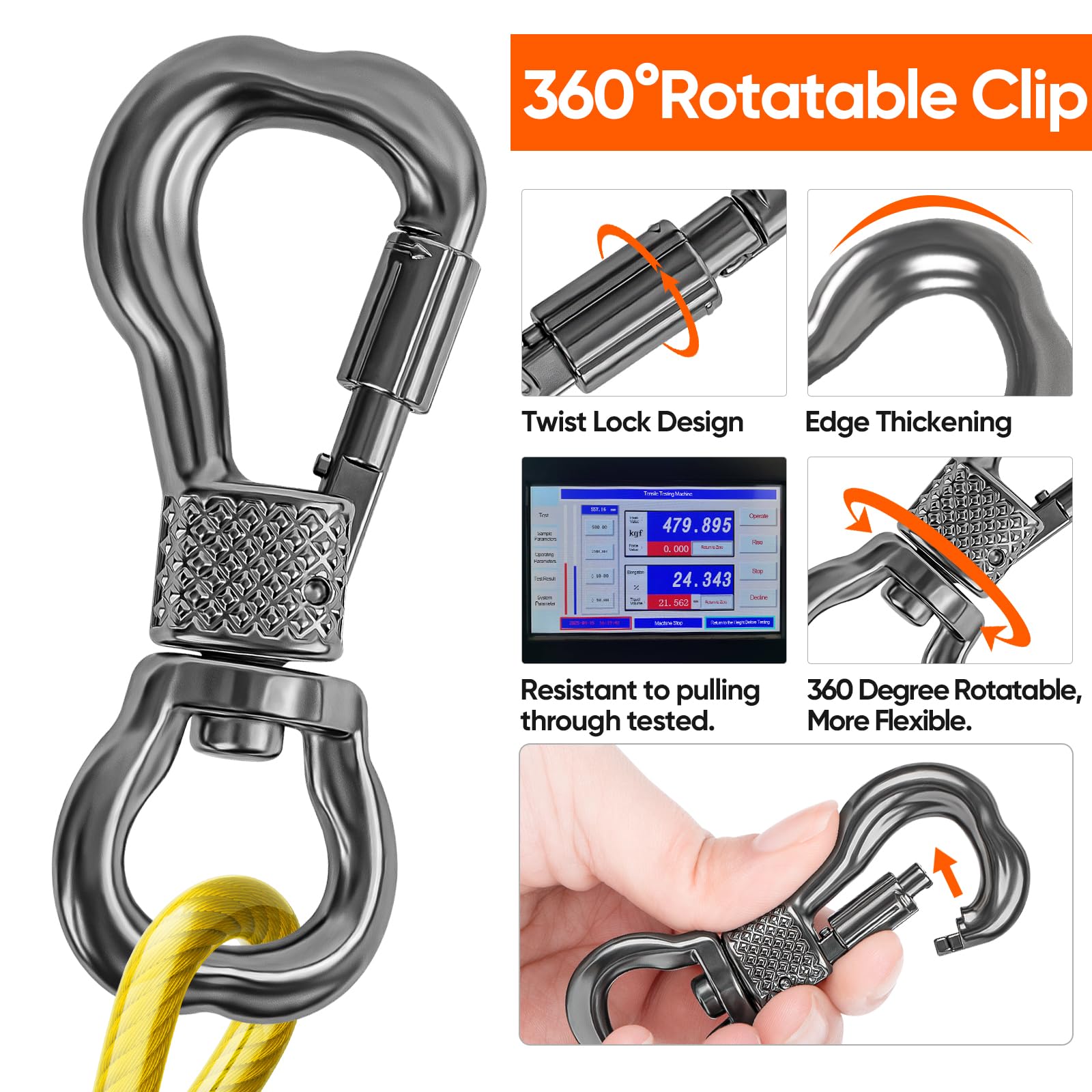 Tresbro 15Ft Reflective Tie Out Cable For Dogs Up To 250 Pounds, Steel Wire Lead Leash Cable With Stainless Rotatable Buckle, Li